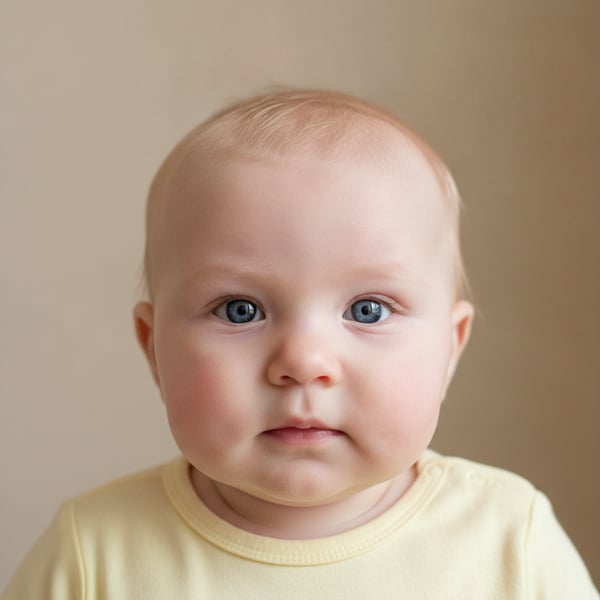 Reference portrait: Fine, fair, barely-there hair, age 1