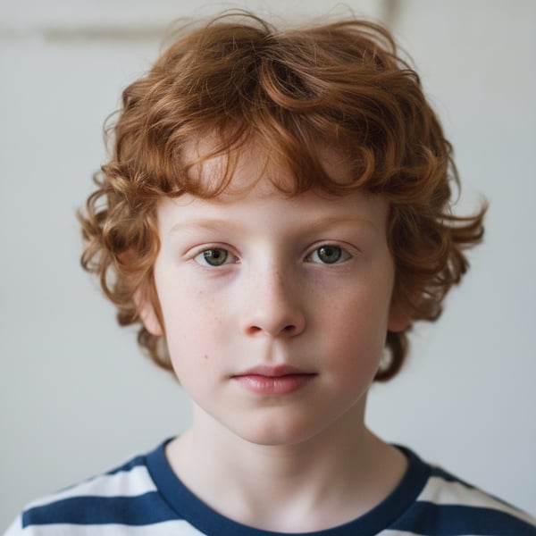Reference portrait: Curly ginger hair and freckles, age 4
